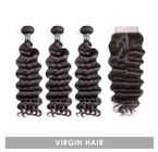 12-calowe wiązki Virgin Indian Human Hair Weave / Closure Deep Wave