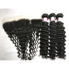 Czarne 100% brazylijskie Virgin Remy Hair Deep Wave 3 wiązki z koronką frontu 13x4