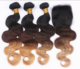 12 cali 100% brazylijski dziewiczy włosy z zamknięciem środkowy część / kolorowe ombre przedłużanie włosów